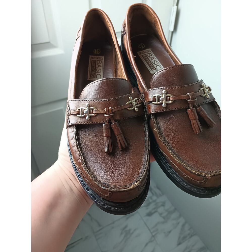 Vtg 1980s‎ Women's Oxfords Brown Leather Shoes Flats Mod Librarian Tasseled 8.5